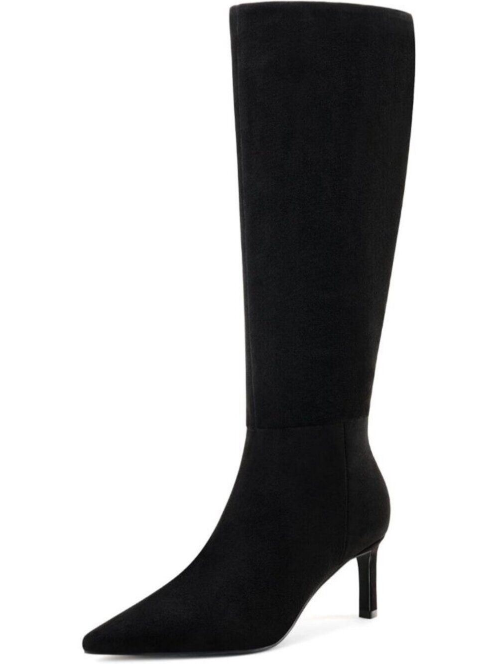 Women's Black Suede Knee High Boots 2.5-Inch Stiletto Heel Boots Pointed Toe